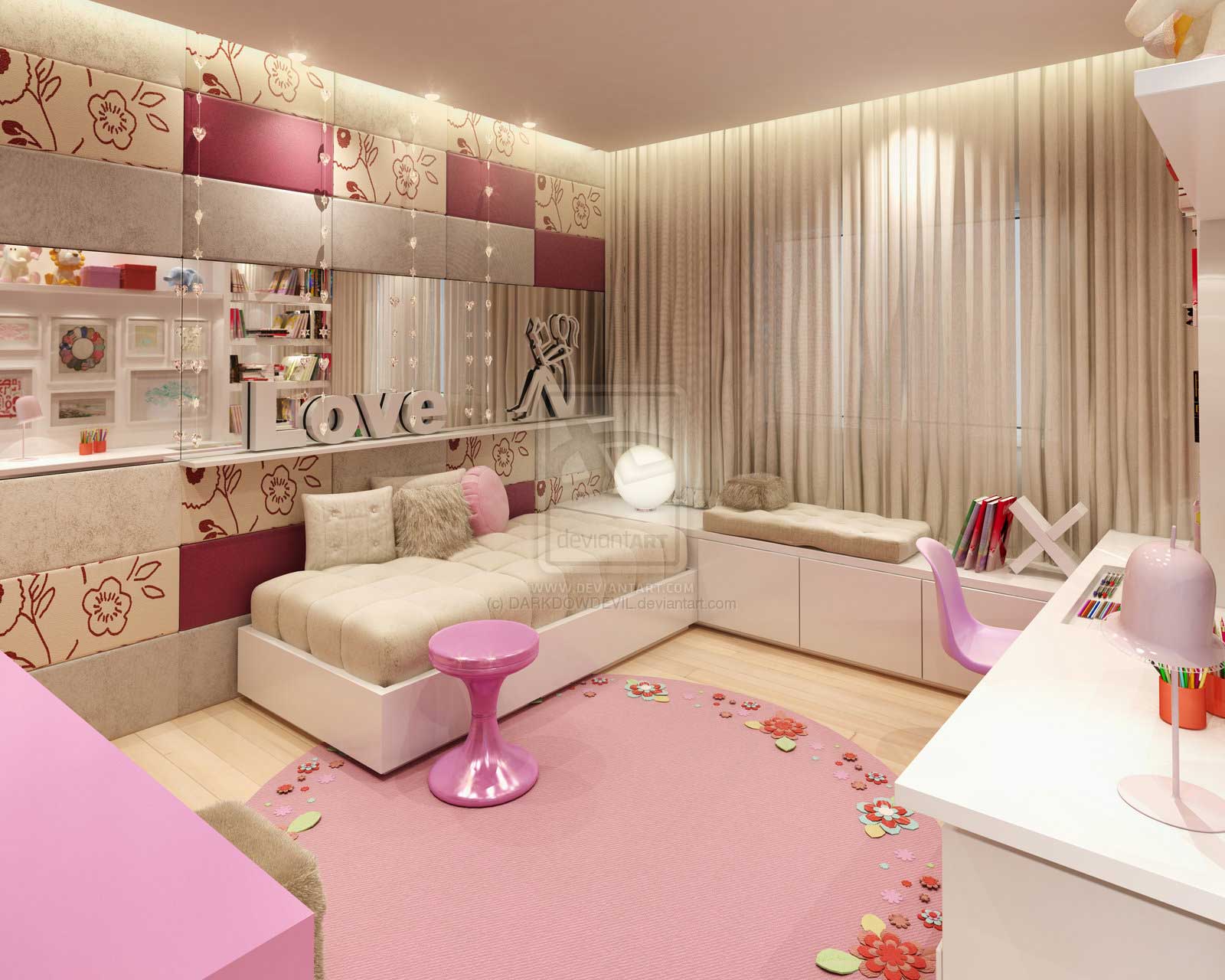 Comfort Pink Girl Bedroom By DARKDOWDEVIL Interior Design Ideas