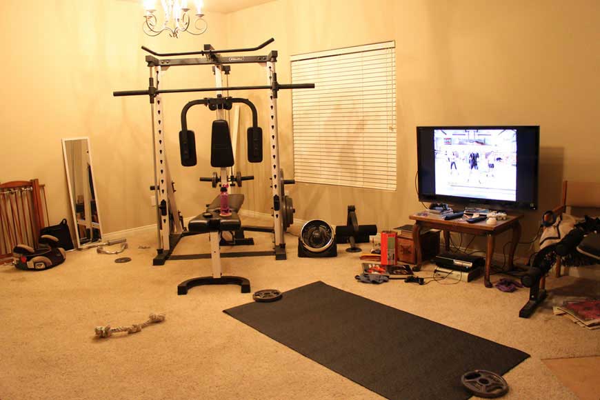 home gym and living room