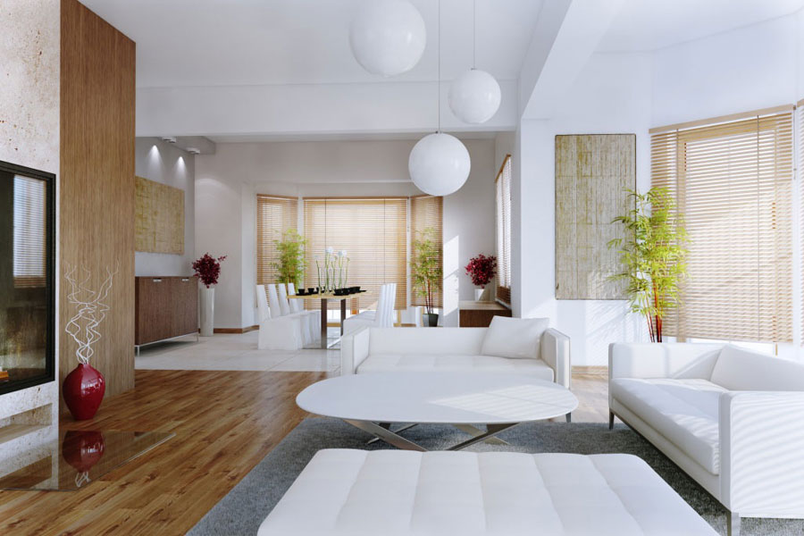 white living room with plants