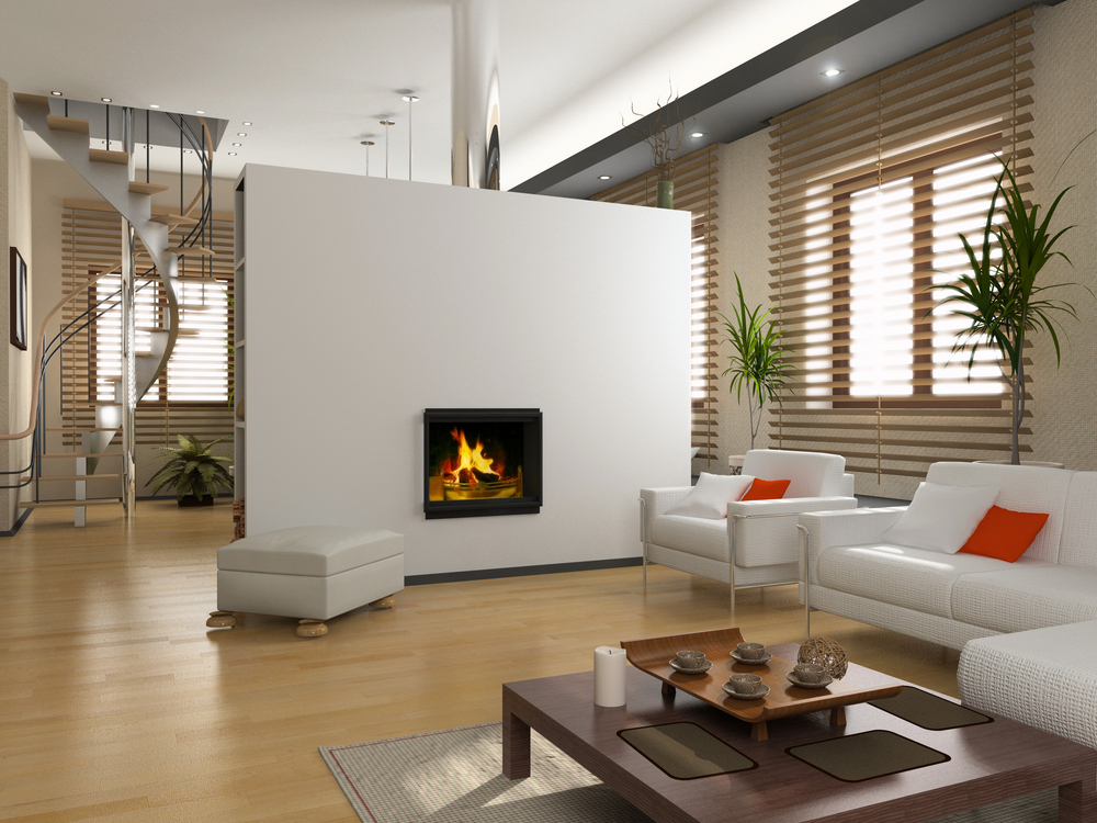 modern living room fire place