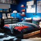 Awesome Blue Bedroom with Cowhide Rug