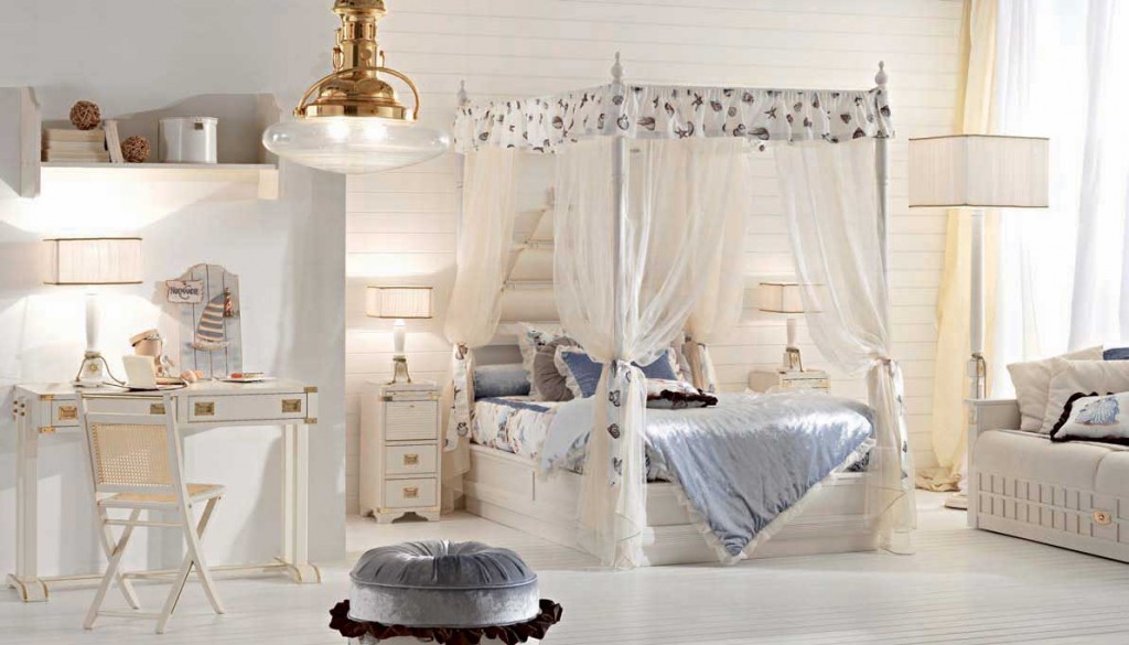 Beautiful White Girl Bedroom with Canopy Bed