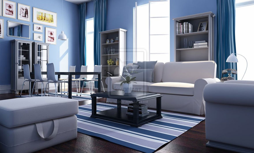 Blue And White Living Room Rug
