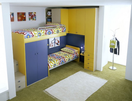 Blue and Yellow Bunk Beds for Brothers and Sister - Interior Design Ideas