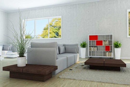 Grey Living Room and Brown Tables Design - Interior Design Ideas