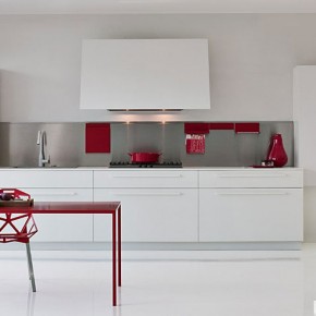 Awesome White With Red Pops of Colour Kitchen