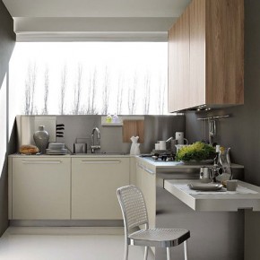 Small and Practical Kitchen Combine White and Wood Furniture