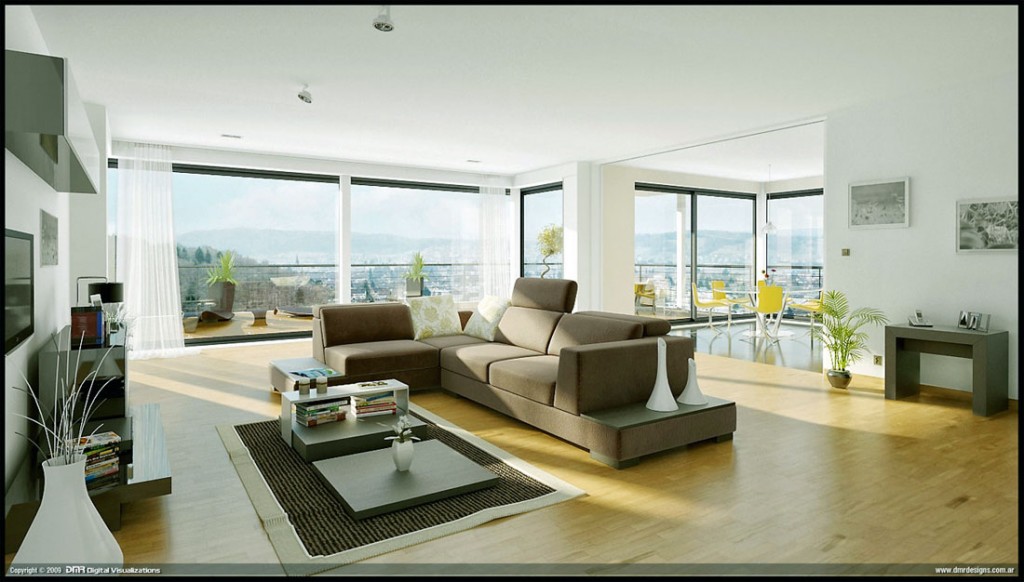 Bright Living Room with Large Glass Wall