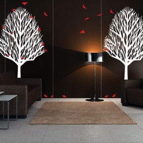 Minimalist Living Room with Trees Birds Wall Decals