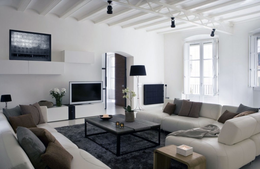 White Modern Living Room Apartment Design