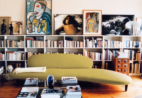 Olive Green Color Modern Curved Sofa in Reading Room - Interior Design ...