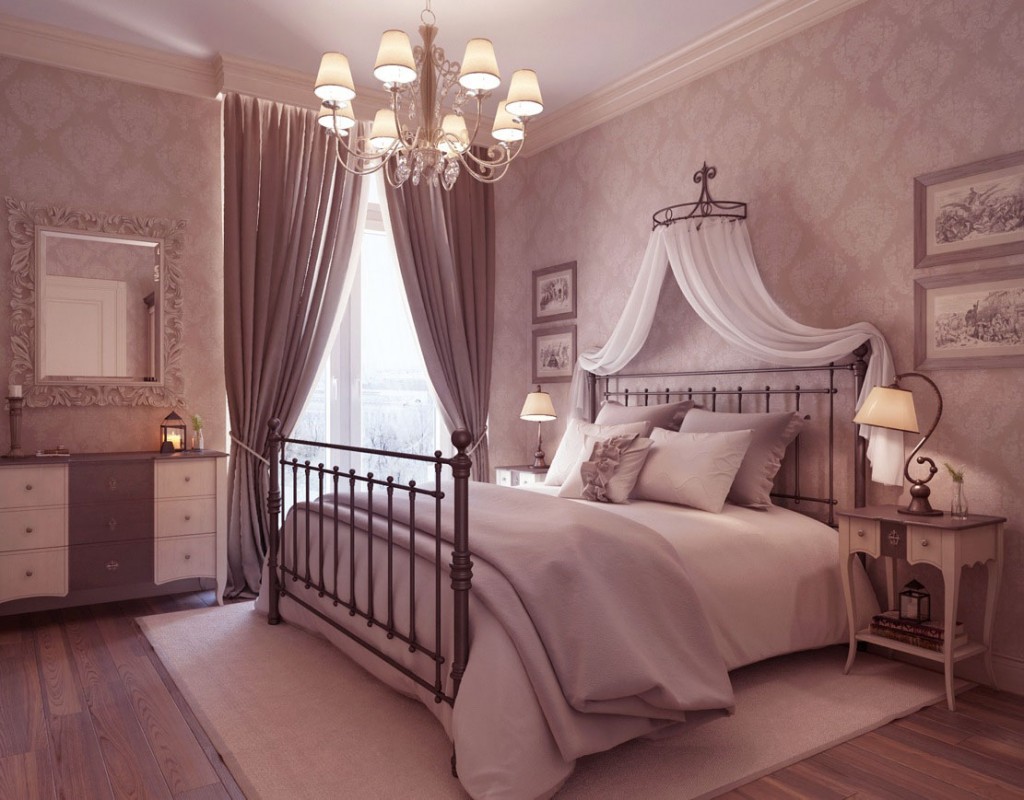 Luxury Neutral Bedroom Design with Chandelier