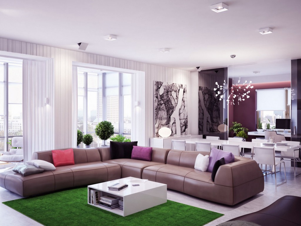 Modern Lounge with Cool Grassy Green Rug