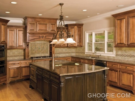 Classic Chandelier Marble Kitchen Countertop Wood Cabinet Tile Kitchen ...